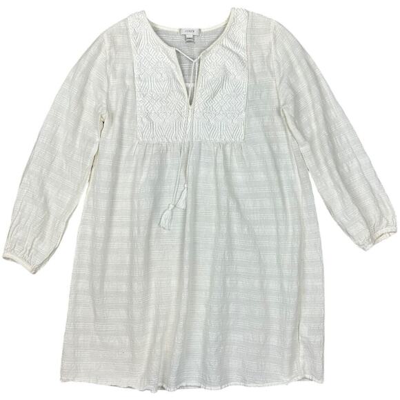 J.Crew Tops - J. Crew Tunic Top White Embroidered Boho Blouse 3/4 Sleeve Lightweight size XS